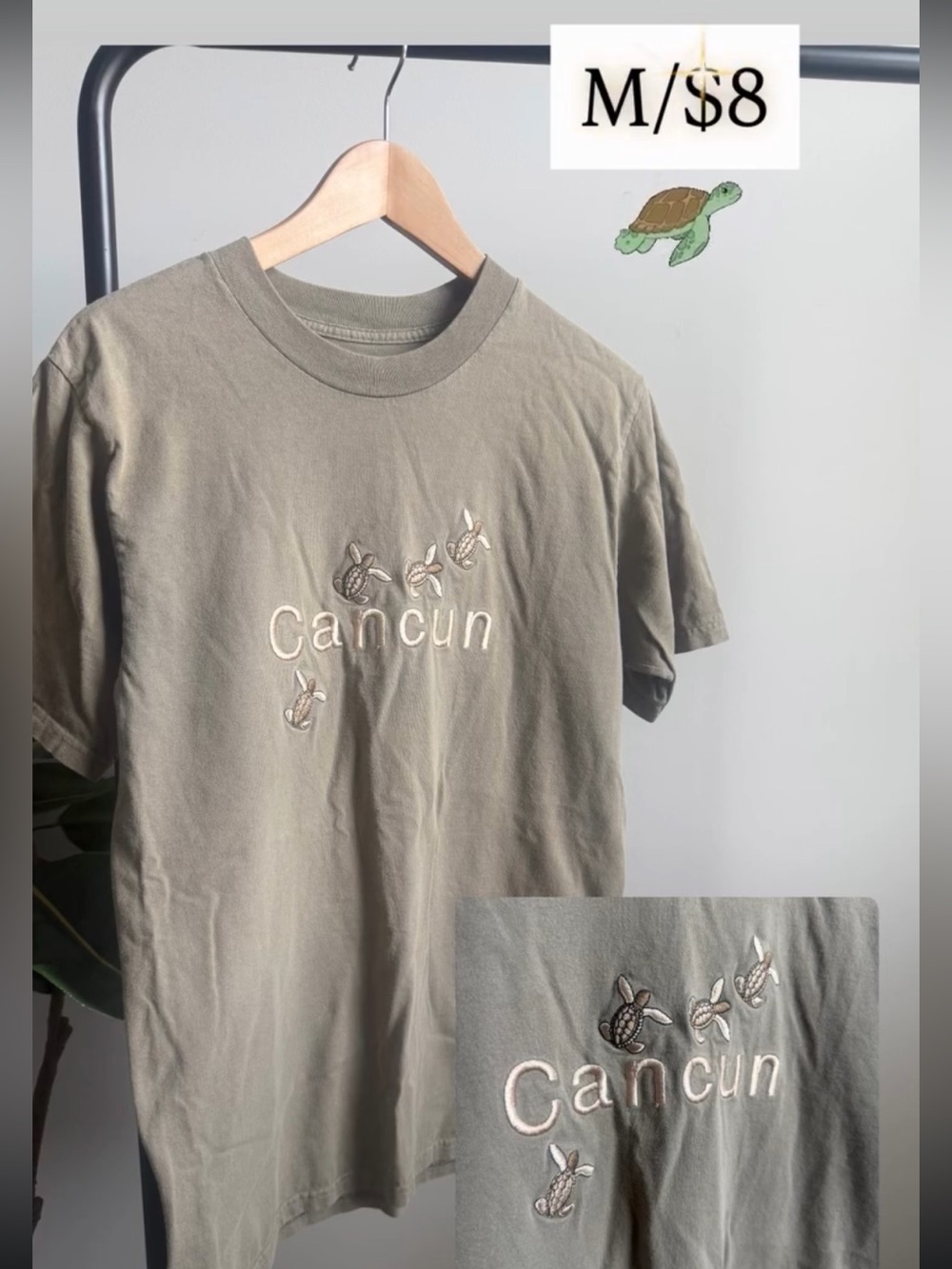 Cancun Embroidered Olive Green Men's T-Shirt